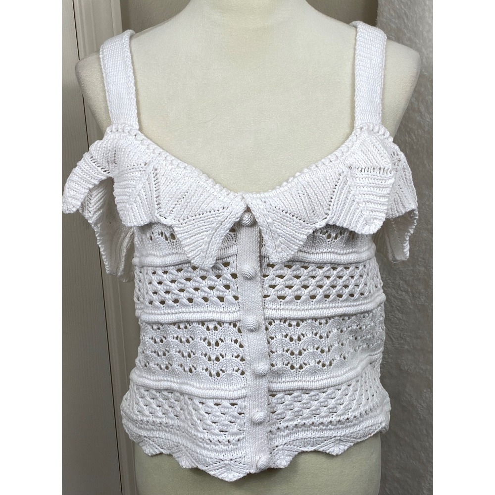 Blu Pepper NWT Crochet Knit Tank Ruffle Sleeveless White Cottagecore Beachy L